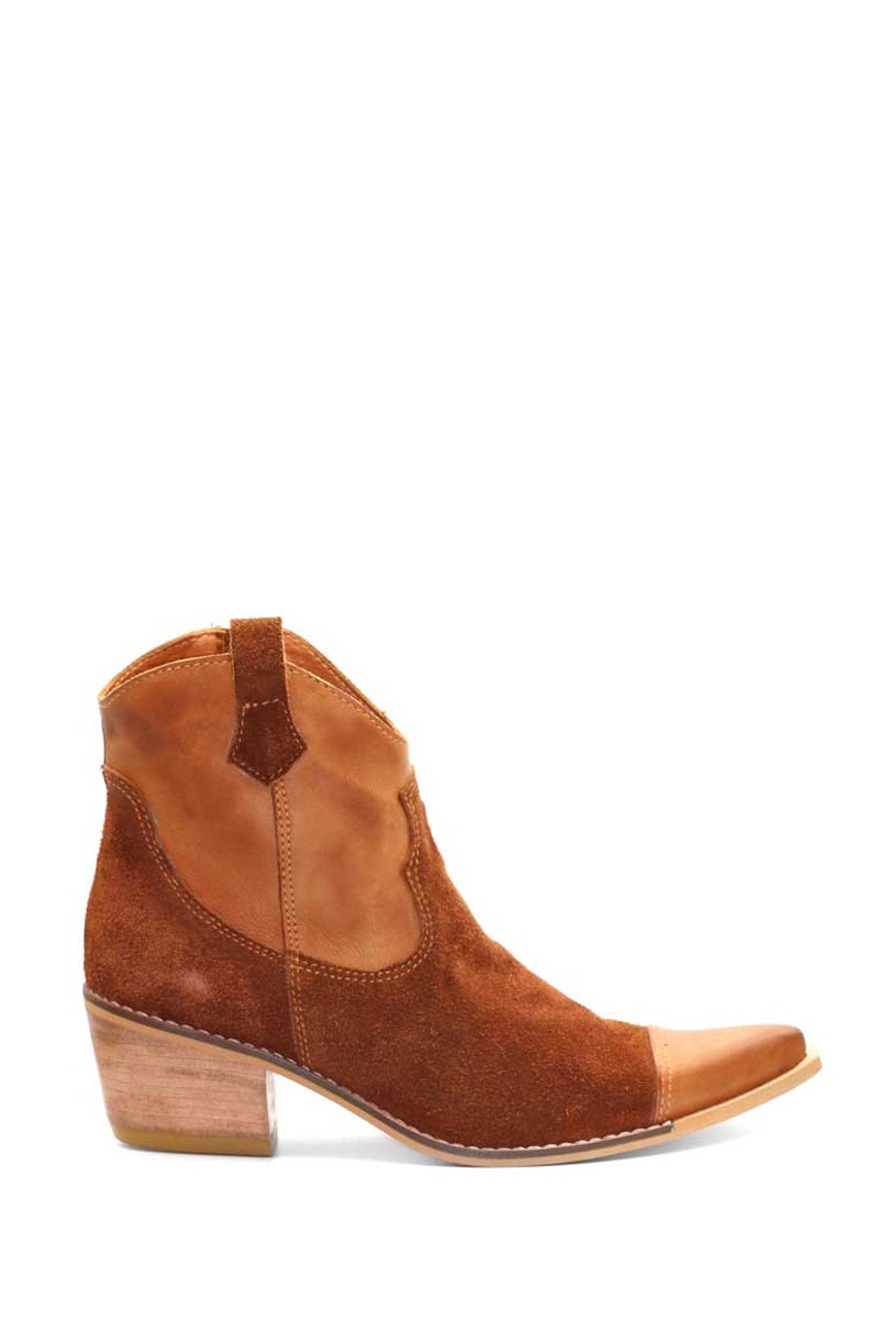 Bota Texana Baja Cuero Combinado - Terracota