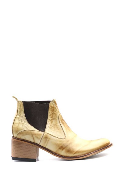 Bota con Elástico Taco Madera Cuero Combinado Natural