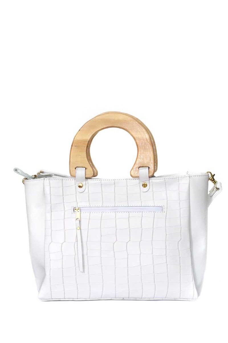 Cartera Bolso Atelier Mango Madera Cuero Croco Blanco