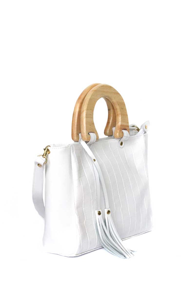 Cartera Bolso Atelier Mango Madera Cuero Croco Blanco