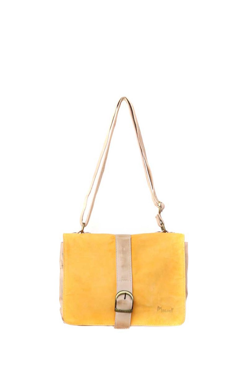 Bolso Bandolera Con Hebilla Cuero - Natural Amarillo