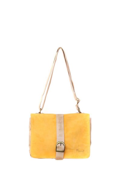Bolso Bandolera Con Hebilla Cuero Natural Amarillo
