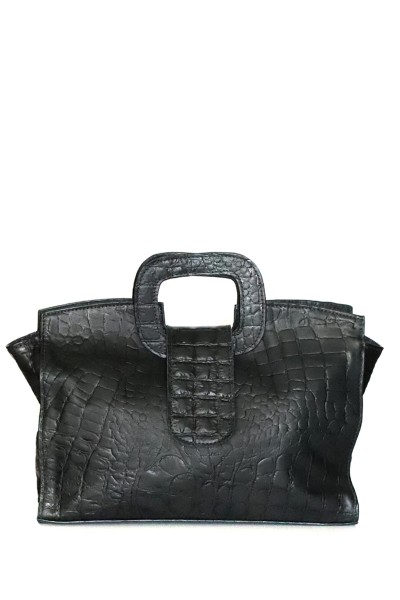 Cartera Bolso Cuero Croco Asa Cuadrada NEGRO