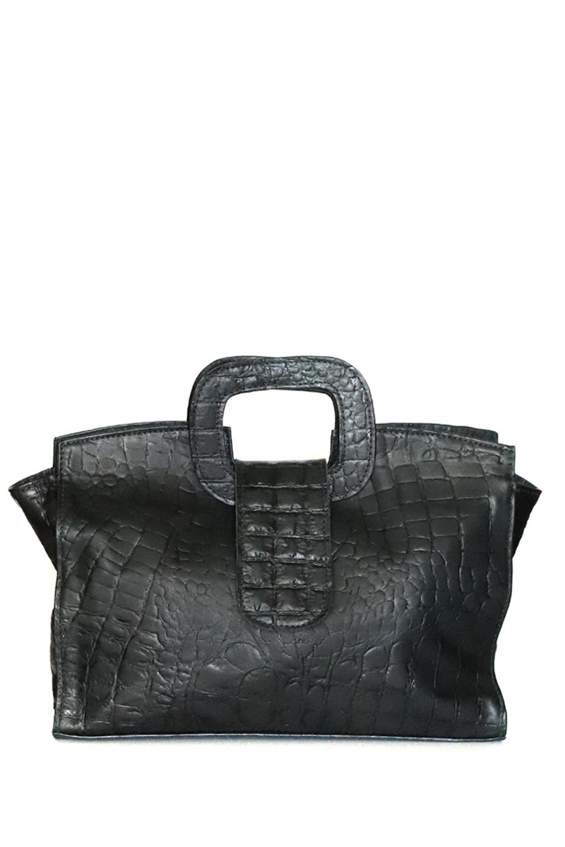 Cartera Bolso Cuero Croco Asa Cuadrada NEGRO