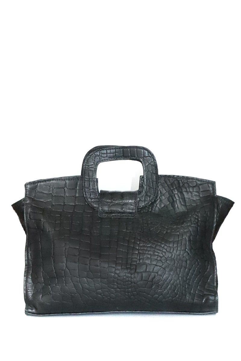 Cartera Bolso Cuero Croco Asa Cuadrada NEGRO